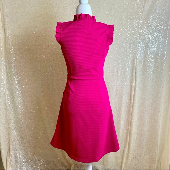 Tabitha Bright Pink Size 4 Cap Sleeve A Line Stretch w/ Pockets Dress - Picture 4 of 7